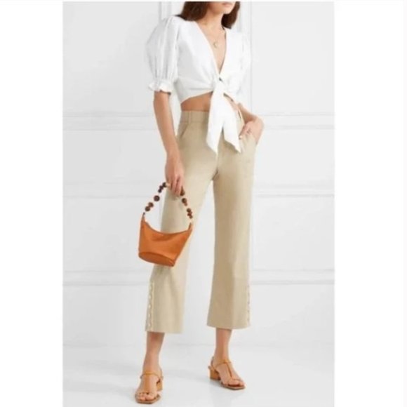 VERONICA BEARD Khaki Linen Martin Cropped Pant - Size 2 - Picture 3 of 4